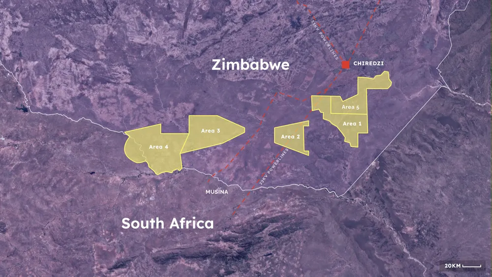 Vector map of Zimbabwe with Boiko Energy project leases overlaid